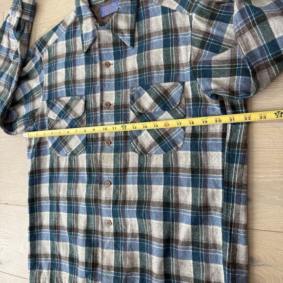 Vintage Pendleton Board Shirt Men Lg Blue Brown Wool Loop Collar Flannel 60s - Picture 5 of 14